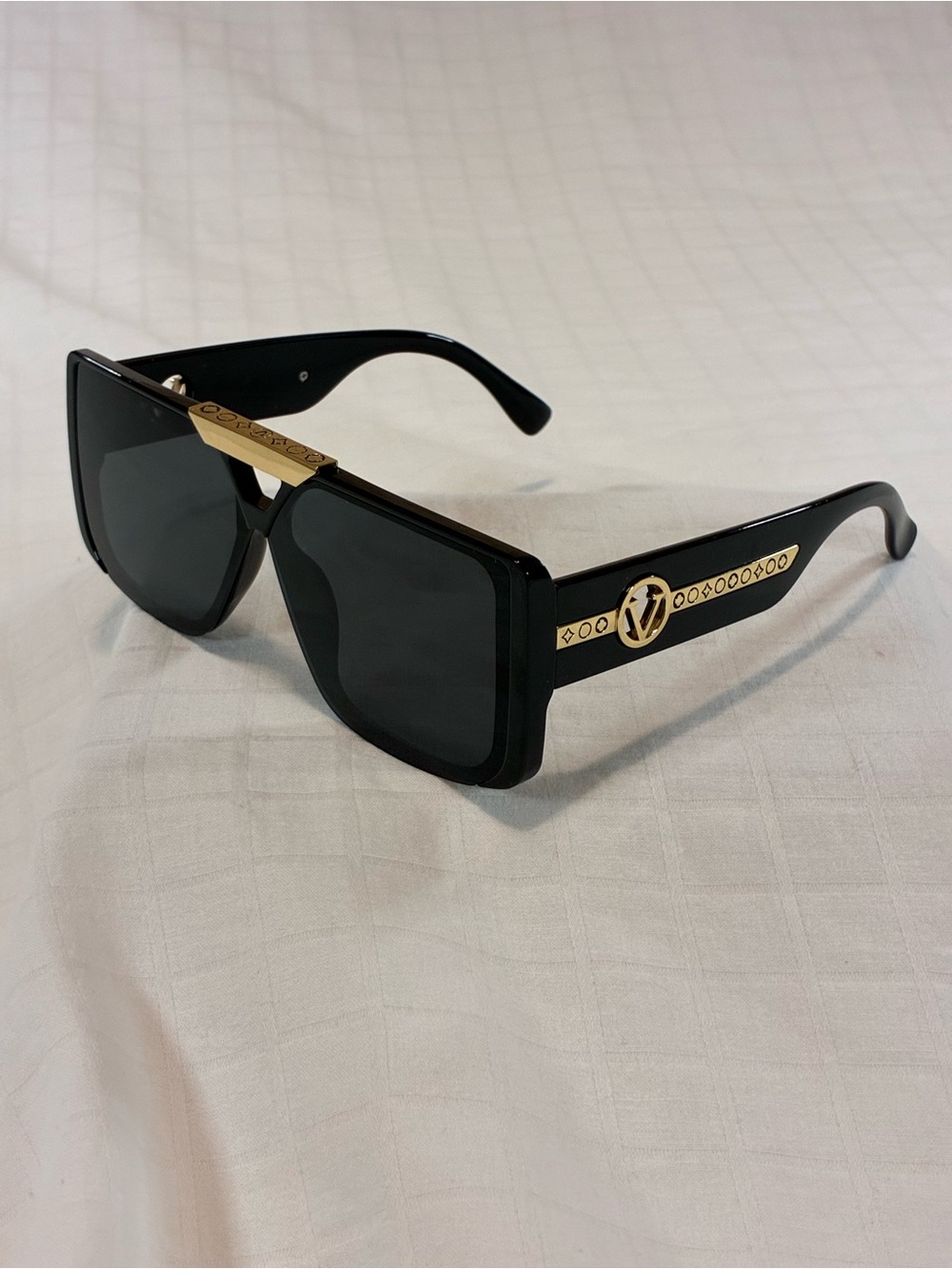Oversized Black and Gold Shield Sunglasses